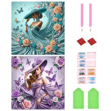 Load image into Gallery viewer, 2pcs Round Diamond Painting Set - Lady (30*30CM)