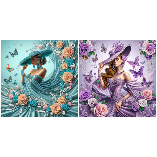 2pcs Round Diamond Painting Set - Lady (30*30CM)