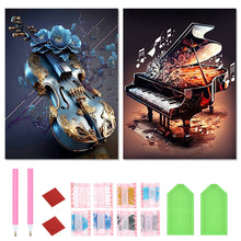 Load image into Gallery viewer, 2pcs Round Diamond Painting Set - Musical instruments (30*40CM)