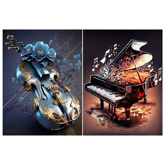 2pcs Round Diamond Painting Set - Musical instruments (30*40CM)