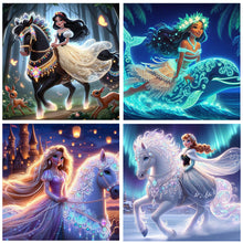 Load image into Gallery viewer, 4pcs Round Diamond Painting Set - Glowing Disney princesses (40*40CM)