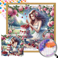 Load image into Gallery viewer, AB Diamond Painting - Full Round - Casual Exquisite Girl and Cherry Cake (40*40CM)