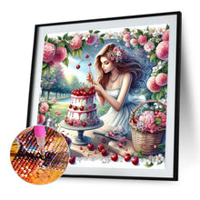 Load image into Gallery viewer, AB Diamond Painting - Full Round - Casual Exquisite Girl and Cherry Cake (40*40CM)