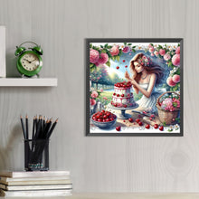 Load image into Gallery viewer, AB Diamond Painting - Full Round - Casual Exquisite Girl and Cherry Cake (40*40CM)