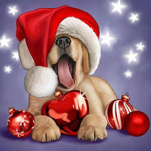 Load image into Gallery viewer, Diamond Painting - Full Round - Dog with Santa Hat (40*40CM)