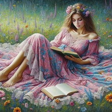 Load image into Gallery viewer, AB Diamond Painting - Full Round - Girl reading on the grass (40*40CM)