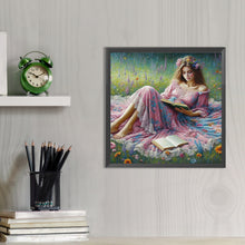 Load image into Gallery viewer, AB Diamond Painting - Full Round - Girl reading on the grass (40*40CM)