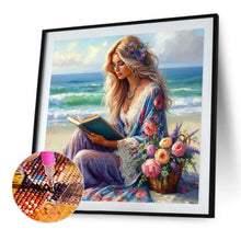 Load image into Gallery viewer, AB Diamond Painting - Full Round - Girl reading on the beach (40*40CM)