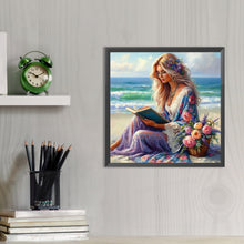 Load image into Gallery viewer, AB Diamond Painting - Full Round - Girl reading on the beach (40*40CM)