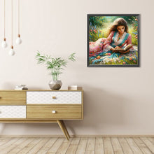 Load image into Gallery viewer, AB Diamond Painting - Full Round - Girl reading in the flowers (40*40CM)