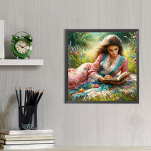 Load image into Gallery viewer, AB Diamond Painting - Full Round - Girl reading in the flowers (40*40CM)