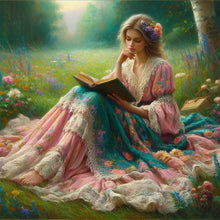 Load image into Gallery viewer, AB Diamond Painting - Full Round - Girl reading in the forest (40*40CM)