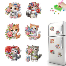 Load image into Gallery viewer, 6Pcs Acrylic Special Shape Cat And Flower Diamond Painting Fridge Magnet