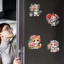 Load image into Gallery viewer, 6Pcs Acrylic Special Shape Cat And Flower Diamond Painting Fridge Magnet