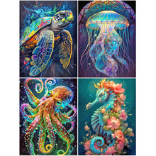 Load image into Gallery viewer, 4pcs Round Diamond Painting Set - Marine animals (30*40CM)