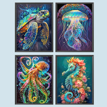 Load image into Gallery viewer, 4pcs Round Diamond Painting Set - Marine animals (30*40CM)