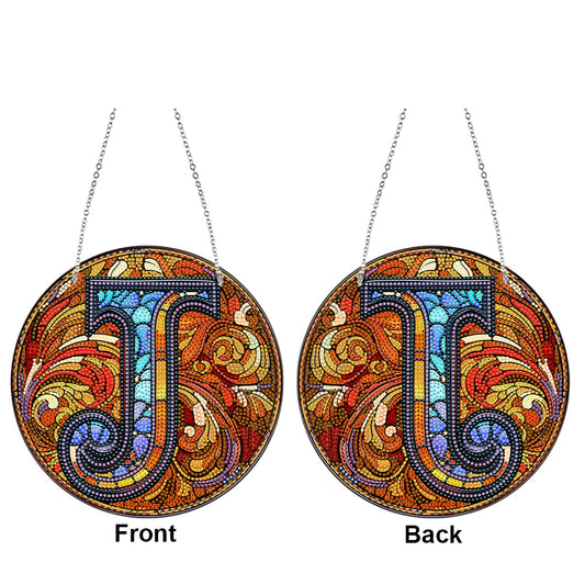 Double Sided Letter J Suncatcher Diamond Drawing Hanging Ornament for Home Decor