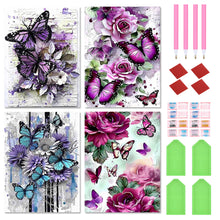 Load image into Gallery viewer, 4pcs Round Diamond Painting Set - Beautiful butterfly (30*40CM)