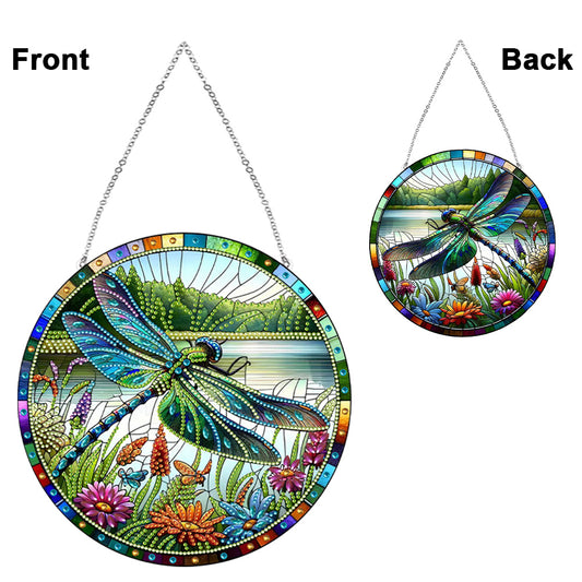 Dragonfly Flower Double Sided Special Shape 5D DIY Diamond Painting Dots Pendant