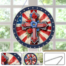 Load image into Gallery viewer, US Flag Diamond Painting Art Pendant Suncatcher Diamond Drawing Hanging Ornament