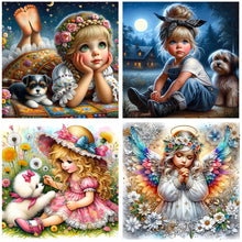 Load image into Gallery viewer, 4pcs Round Diamond Painting Set - Girl (30*30CM)