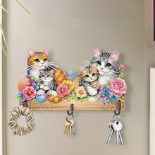 Load image into Gallery viewer, Wooden Special Shaped Warm Cat Family Diamond Art Craft Wall Hooks Home Decor