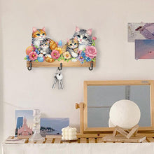 Load image into Gallery viewer, Wooden Special Shaped Warm Cat Family Diamond Art Craft Wall Hooks Home Decor