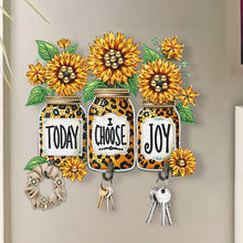 Load image into Gallery viewer, Wooden Special Shaped Leopard Print Sunflowers Diamond Art Craft Wall Hooks