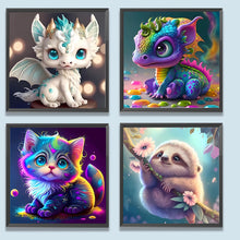 Load image into Gallery viewer, 4pcs Round Diamond Painting Set - Cartoon animals (30*30CM)