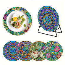 Load image into Gallery viewer, 4Pcs Wooden Mandala Flower Plant DIY Diamond Painting Placemats with Holder