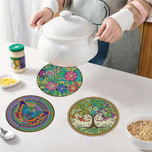 Load image into Gallery viewer, 4Pcs Wooden Mandala Flower Plant DIY Diamond Painting Placemats with Holder