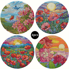 Load image into Gallery viewer, 4Pcs Wooden Flower Plant DIY Diamond Painting Placemats with Holder for Decor
