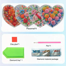 Load image into Gallery viewer, 4Pcs Wooden Love Flower Plants DIY Diamond Painting Placemats with Holder
