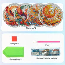 Load image into Gallery viewer, 4Pcs Wooden Phoenix DIY Diamond Painting Placemats with Holder for Home Decor