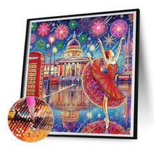 Load image into Gallery viewer, Diamond Painting - Partial Special Shaped - Rainy Night Fireworks Ballerina (30*30CM)