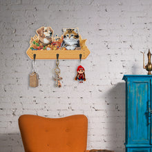 Load image into Gallery viewer, Wooden Cats Dogs 3 Hooks Diamond Painting Hook Rail Aniaml for Home Office Decor