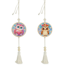 Load image into Gallery viewer, 2Pcs Wooden Double Sided Owl Diamond Art Hanging Tassel Pendant for Beginner