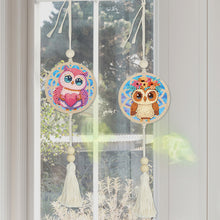 Load image into Gallery viewer, 2Pcs Wooden Double Sided Owl Diamond Art Hanging Tassel Pendant for Beginner