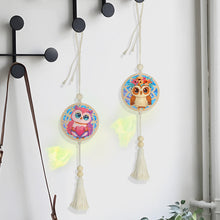 Load image into Gallery viewer, 2Pcs Wooden Double Sided Owl Diamond Art Hanging Tassel Pendant for Beginner