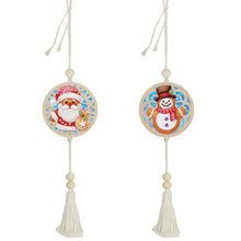 Load image into Gallery viewer, 2Pcs Wooden Double Sided Santa Claus Snowman Diamond Art Hanging Tassel Pendant