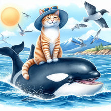 Load image into Gallery viewer, Diamond Painting - Full Round - Cat Sitting on a Whale (30*30CM)