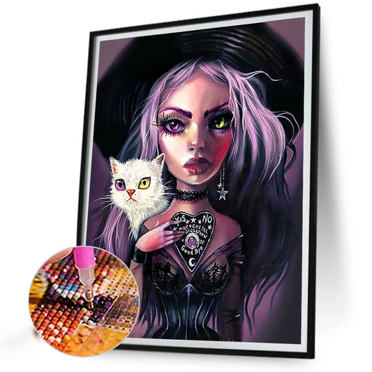 Diamond Painting - Full Round - Big Eyes Horror Girl and Cat (40*50CM)