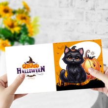 Load image into Gallery viewer, 6Pcs Special Shape Halloween Pumpkin Cat Diamond Painting Greeting Card Kit