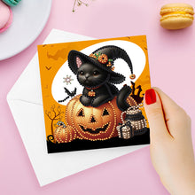 Load image into Gallery viewer, 6Pcs Special Shape Halloween Pumpkin Cat Diamond Painting Greeting Card Kit
