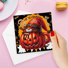Load image into Gallery viewer, 6Pcs Special Shape Halloween Pumpkin Gnome Diamond Painting Greeting Card Kit