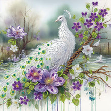 Load image into Gallery viewer, Diamond Painting - Partial Special Shaped - White Peacock and Flowers (30*30CM)