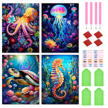 Load image into Gallery viewer, 4pcs Round Diamond Painting Set - Ocean animals (30*40CM)