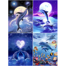 Load image into Gallery viewer, 4pcs Round Diamond Painting Set - Dolphin in the moonlight (30*40CM)