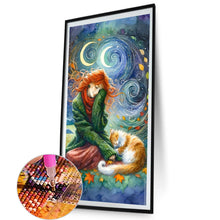 Load image into Gallery viewer, AB Diamond Painting - Full Round - Girl and kitten (40*70CM)