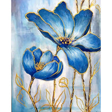 Load image into Gallery viewer, Diamond Painting - Full Round - Golden Blue Flower (40*50CM)